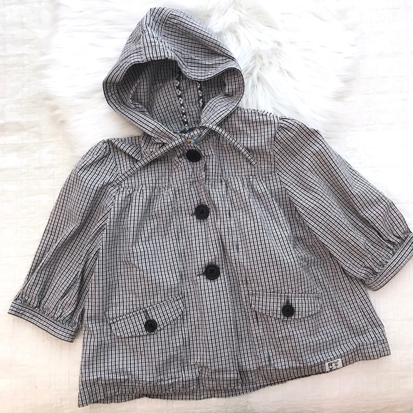Roxy Black & White Plaid Button Front Hooded Light Spring Jacket - Picture 5 of 15